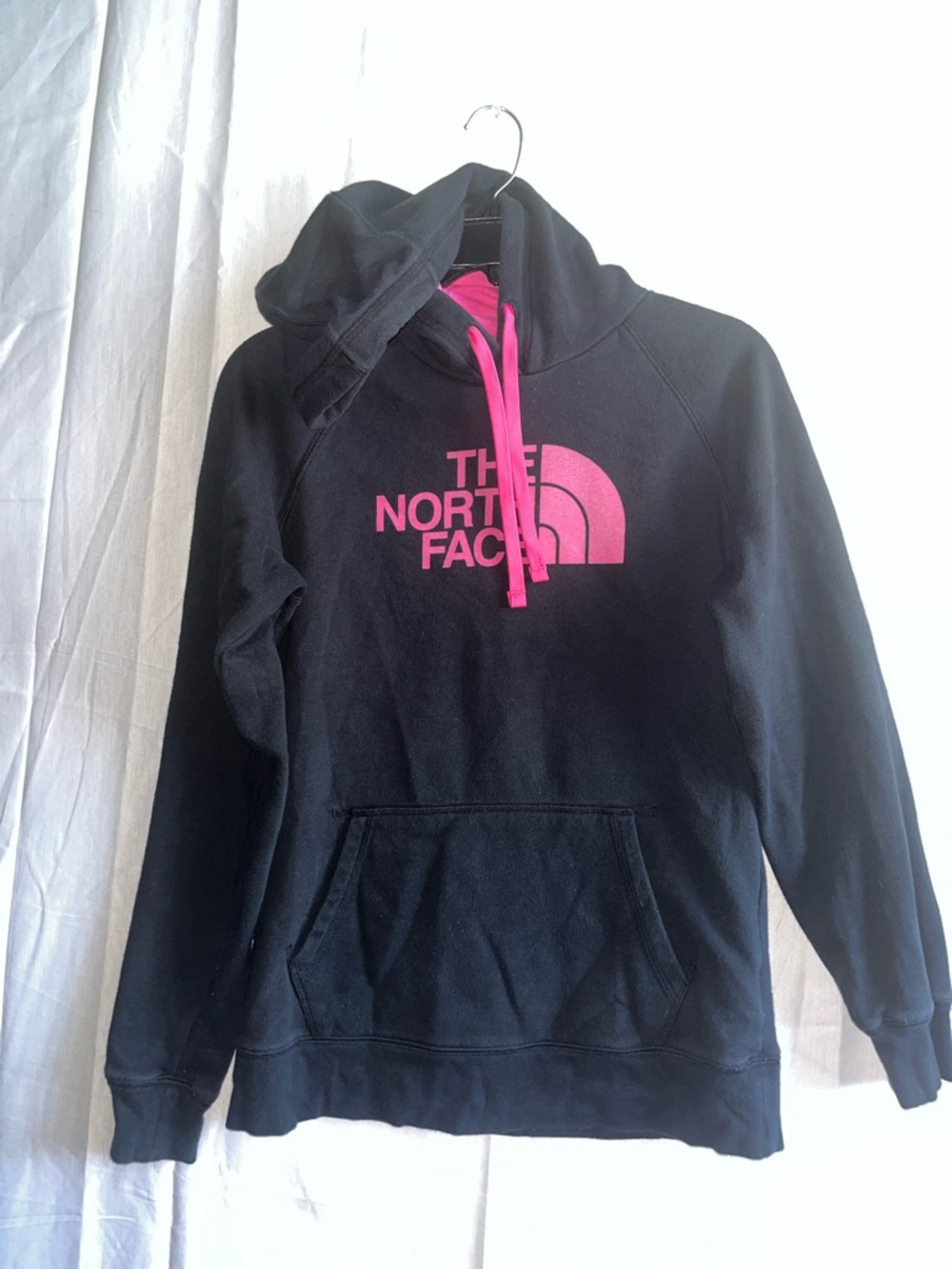 The North Face Youth Black Hoodie with Pink Logo & Lining